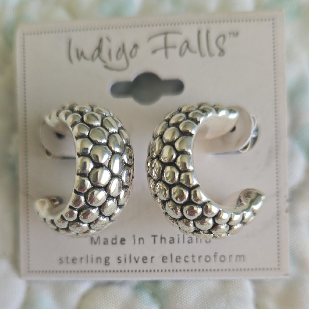 Indigo Falls Silver Textured Hoop Earrings